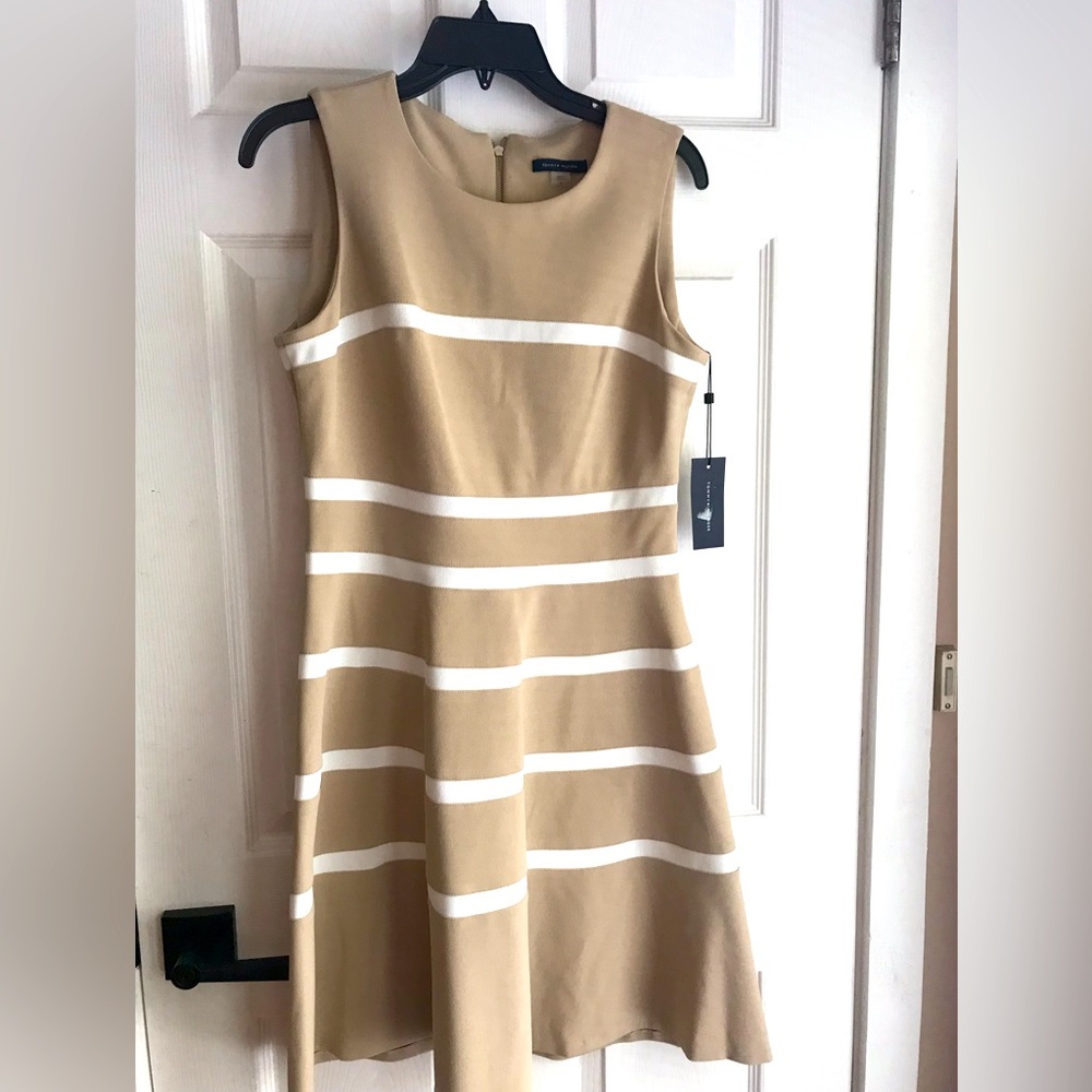 NWT Tommy Hilfiger Khaki/white striped Dress, size 8